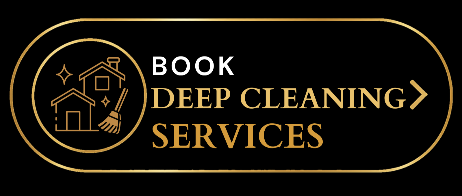 Black and gold advertisement for deep cleaning services with house and broom icon.