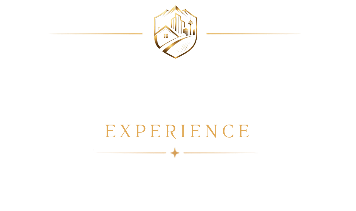 A logo with a gold and black shield emblem with a house and wheat symbol at the top, accompanied by the text 'Xperience' and 'Trading' in gold, and the words 'Real Estate' in red.