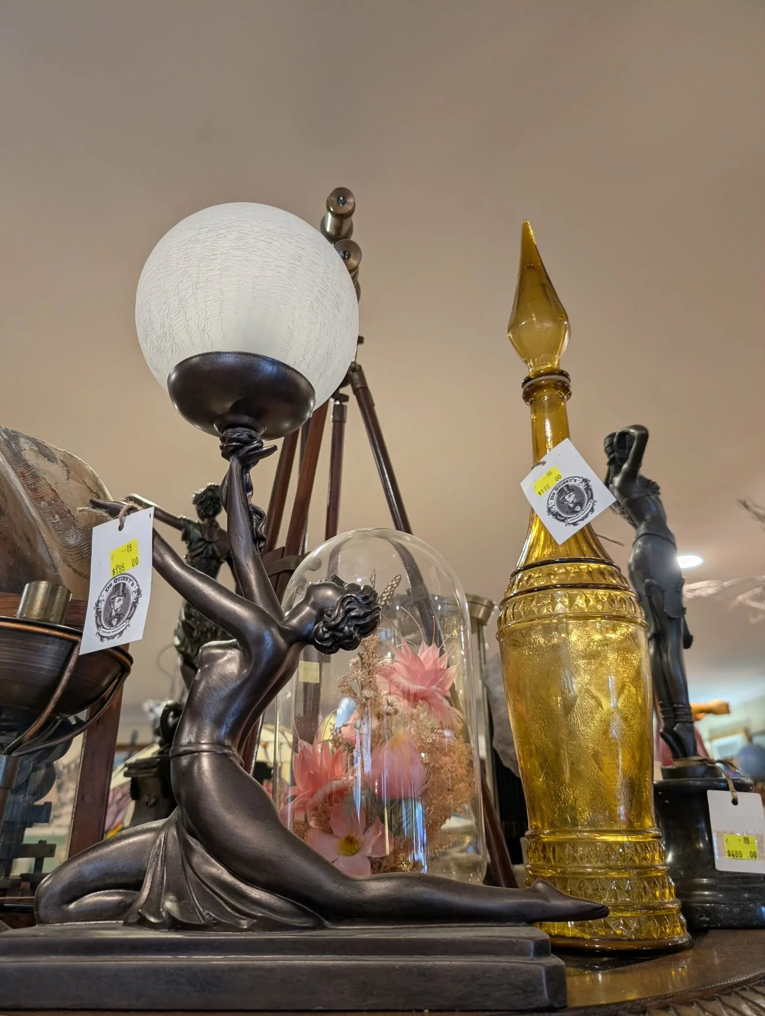 Art Deco Sculptural Lamp with Frosted Globe