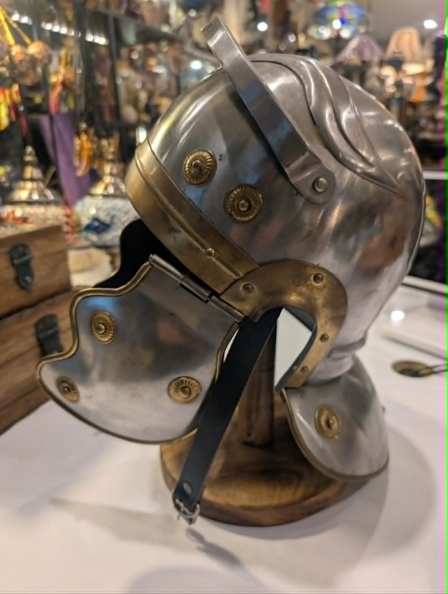 Handcrafted Medieval Armor Helmet with Brass Detailing
