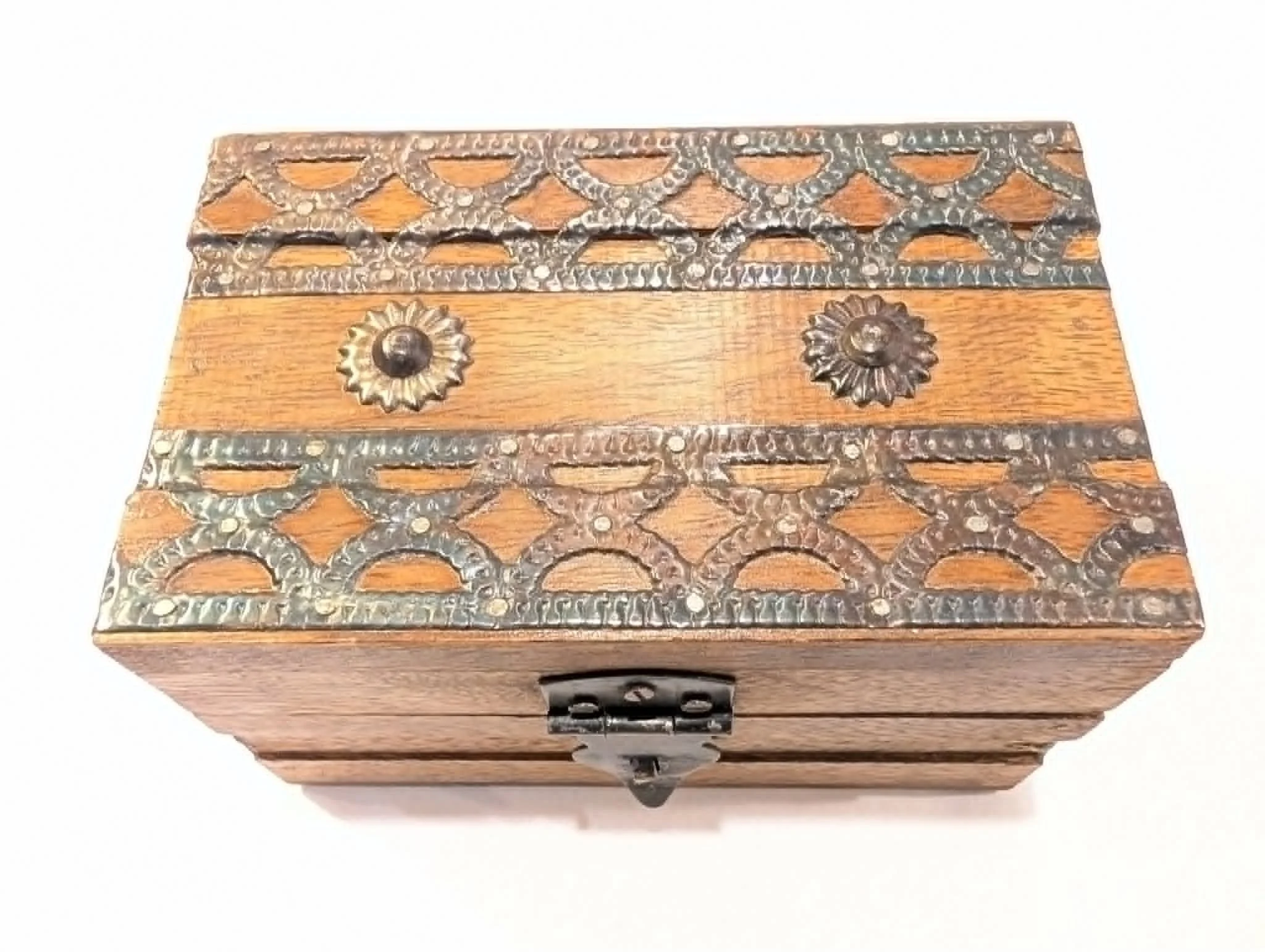 Artisanal Decorative Wood Box with Metal Accents