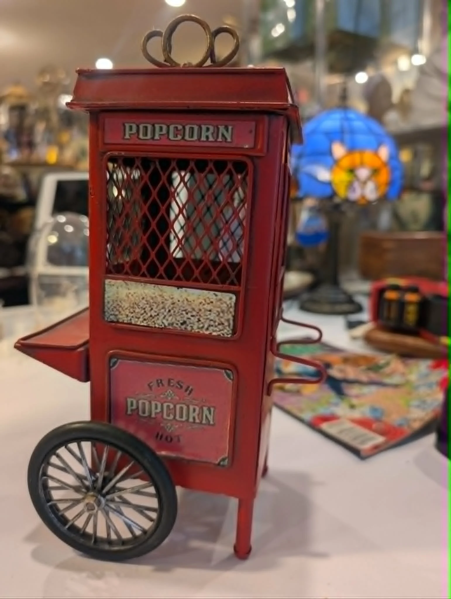 Handmade Vintage Tin Popcorn Cart Decor
