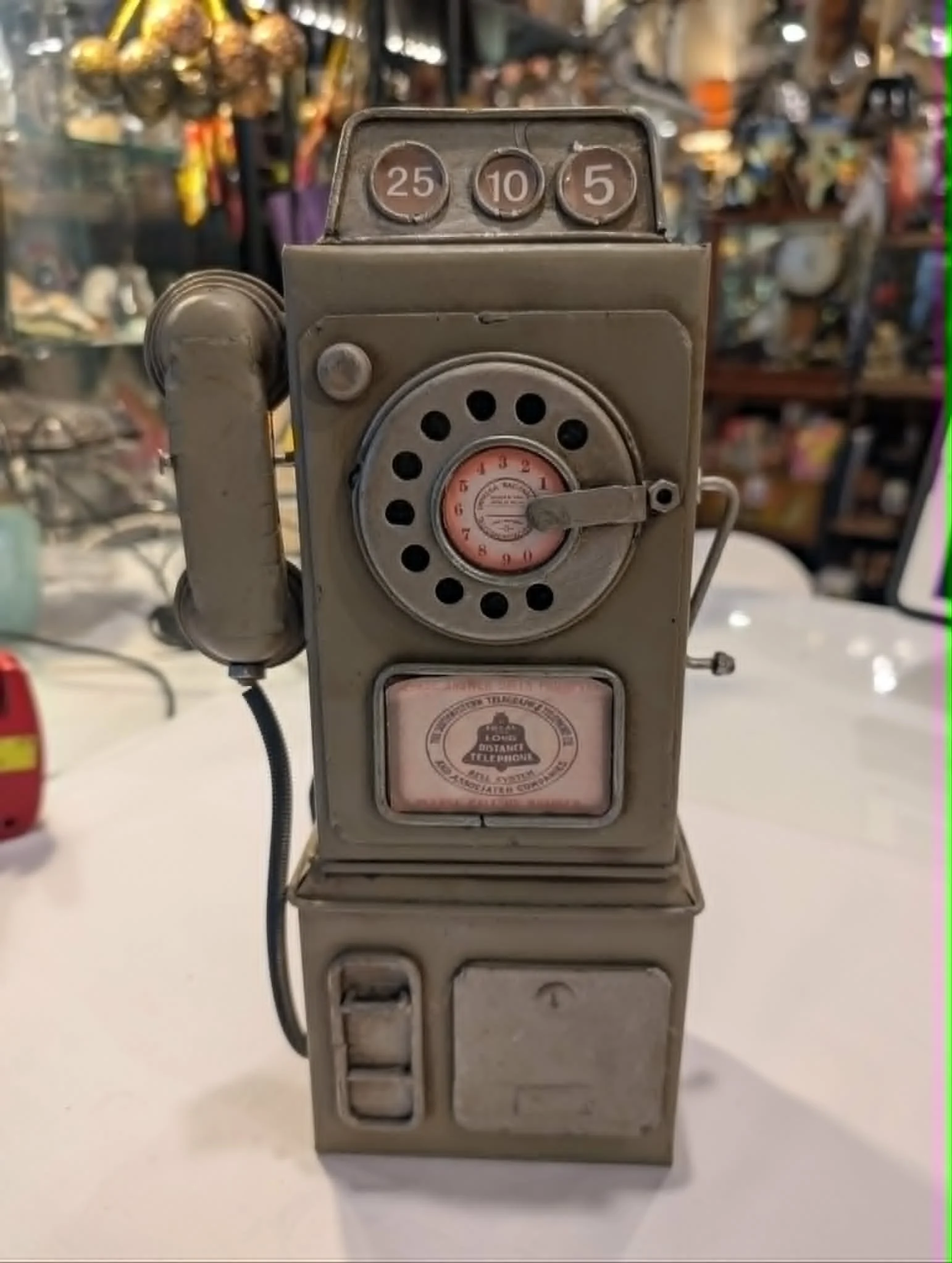 Vintage hand made tin Coin-Operated Rotary Phone