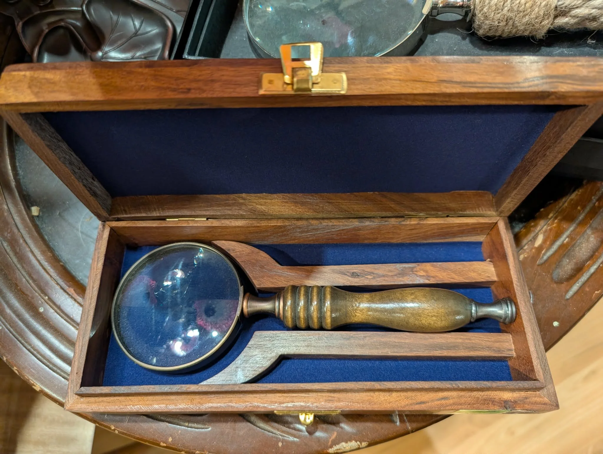 Vintage Wood-Handled Magnifying Glass with Wooden Case