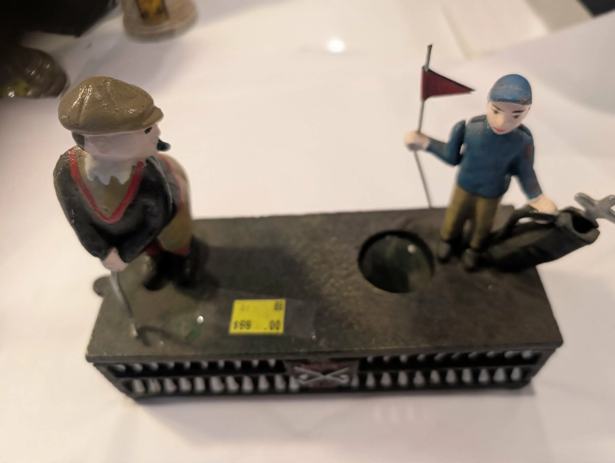 Vintage Cast Iron Money Box with Figurines