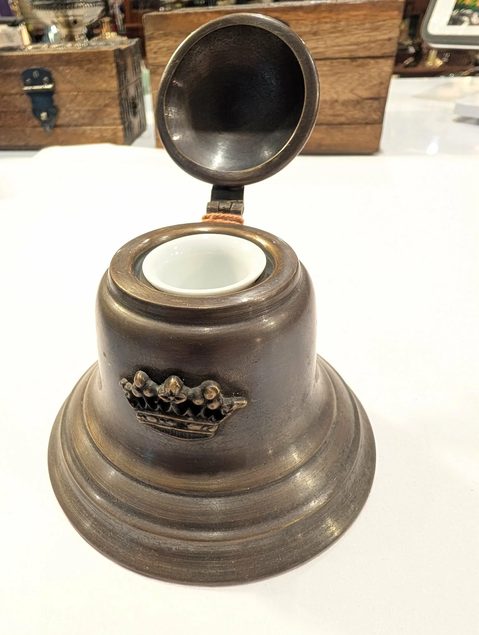 Antique-Style Brass ink well with Crown Emblem