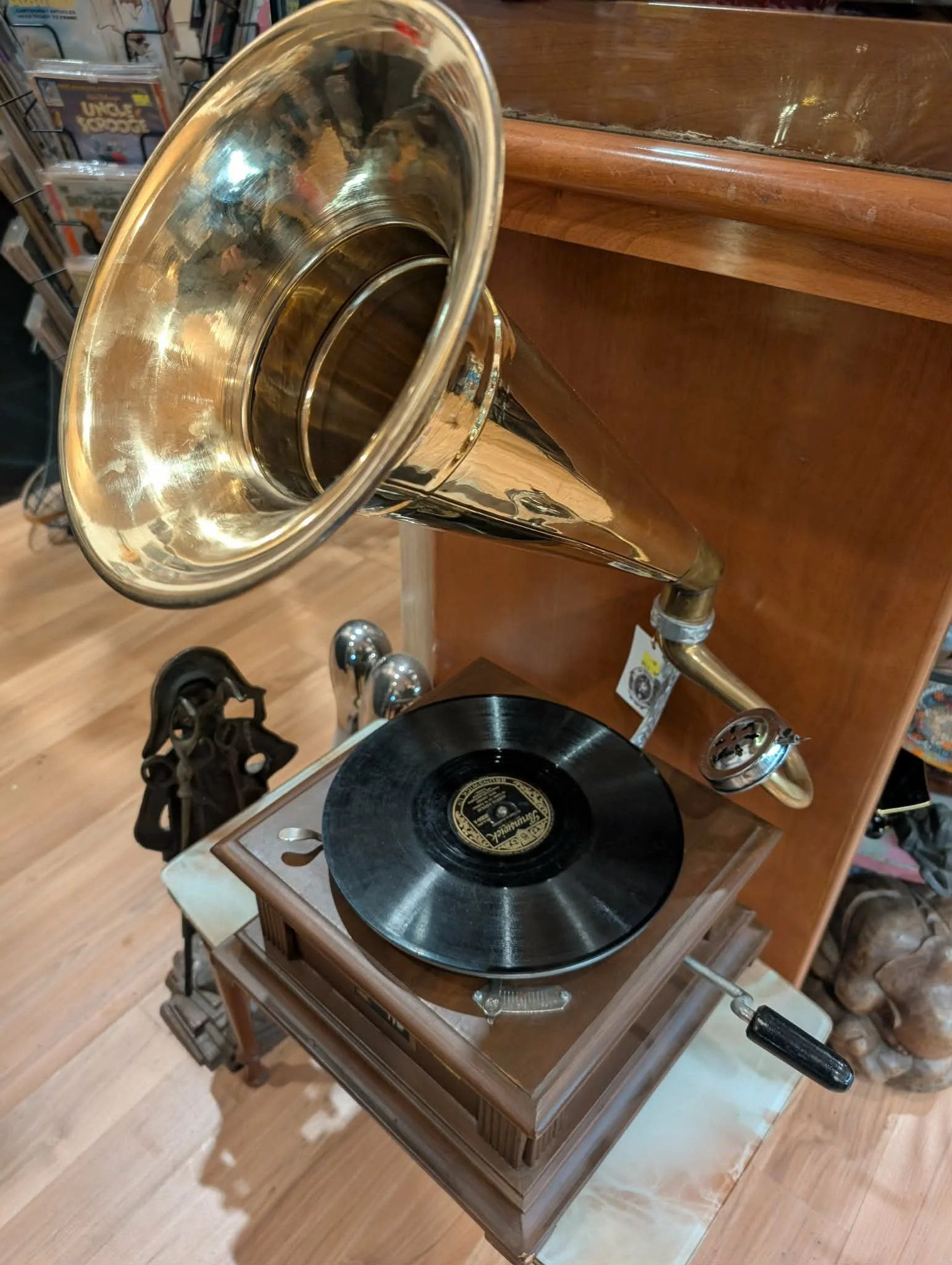 Vintage STYLE Brass Horn Phonograph HMV