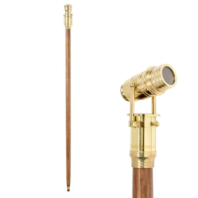 Vintage Explorer's Walking Stick with Brass Telescope