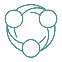 A simple line drawing of an atom with a nucleus and three orbiting electrons.