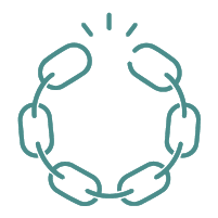 Outline drawing of a chain of linked oval-shaped rings arranged in a circular formation.