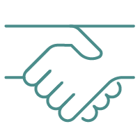 Simple line drawing of two hands shaking
