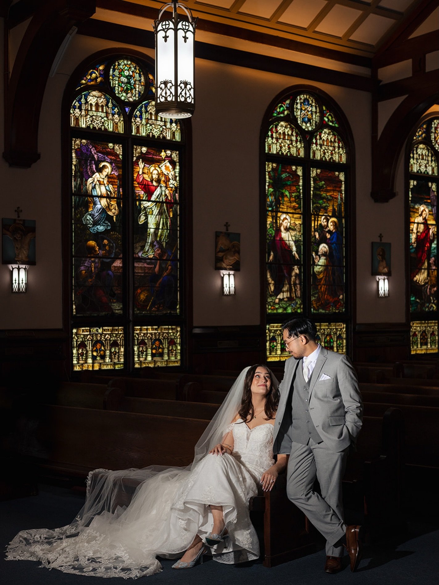 Oh my love 🤍

Kimmie and Paolo&rsquo;s wedding was so sweet, filled with love, laughter, and a whole lot of dancing. After their ceremony, we stayed in the chapel for some portraits, and I just love these stained glass windows. @stann_wpb 

I can&rs