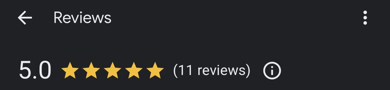 Screenshot of a Google reviews section showing a 5-star rating based on 11 reviews.