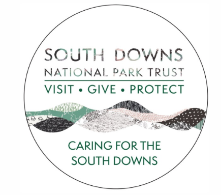Logo for South Downs National Park Trust featuring stylized hills and the words 'Visit, Give, Protect' and 'Caring for the South Downs'.