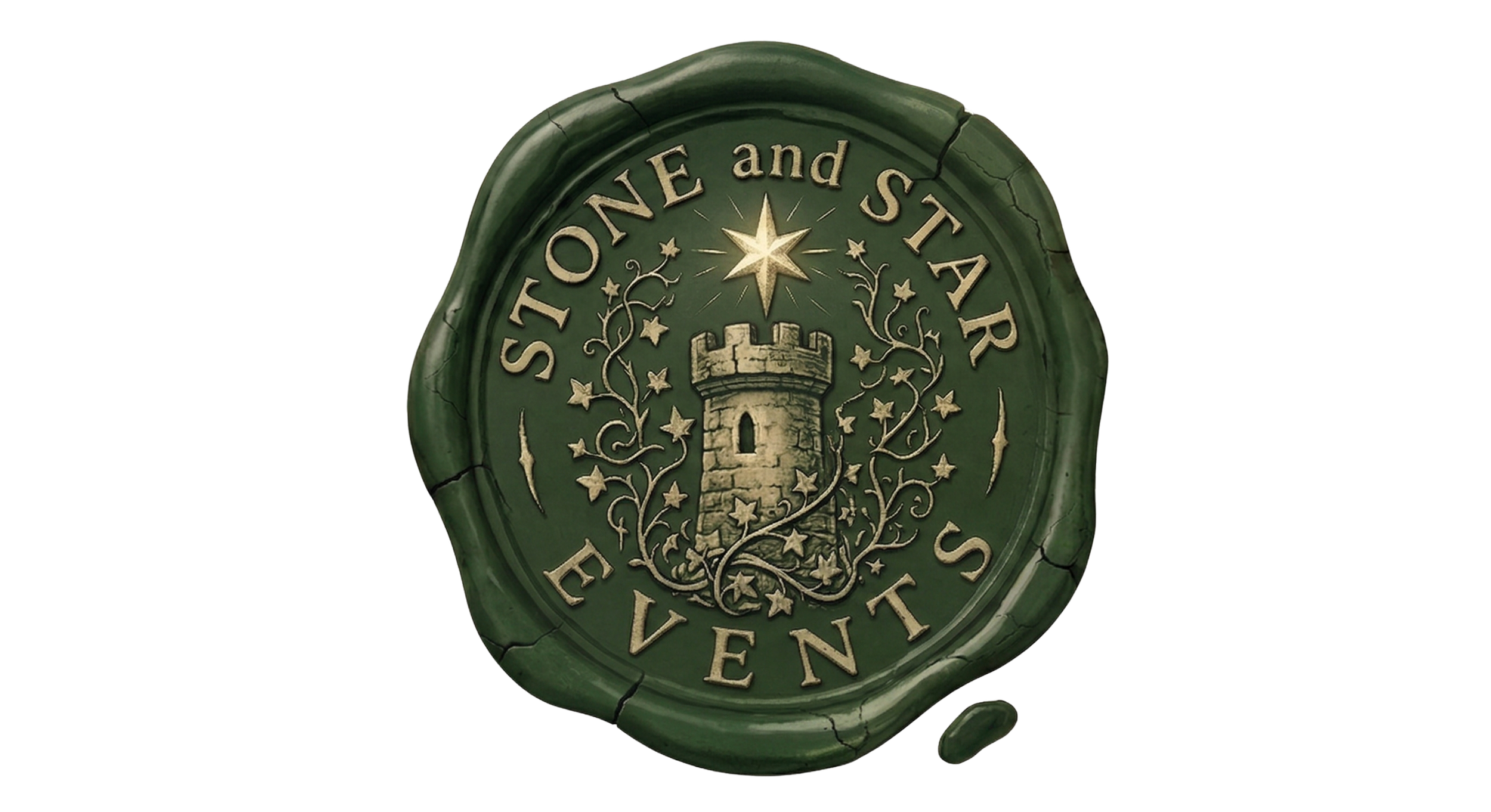 A green wax seal with the inscription 'Stone and Star' and a depiction of a stone tower surrounded by vines and stars.