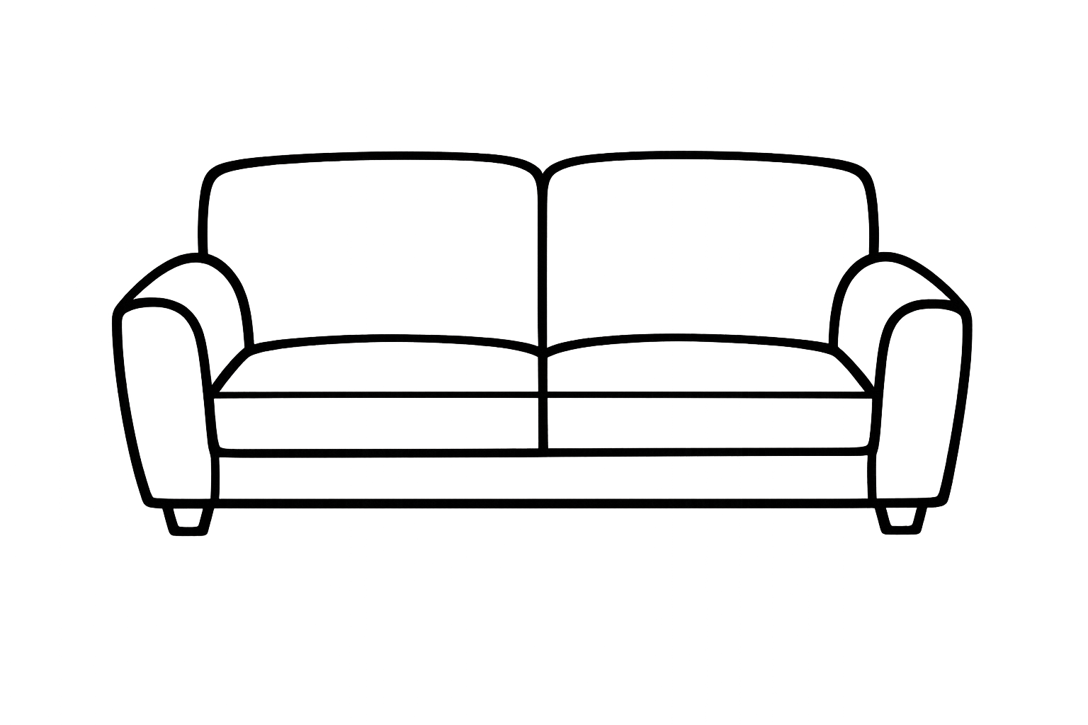 Line drawing of a sofa on a gradient gray background.