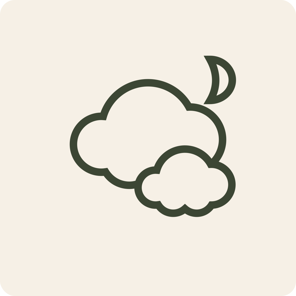 Simple line drawing of a cloud with a smaller cloud below and a single leaf on top, on a beige background.