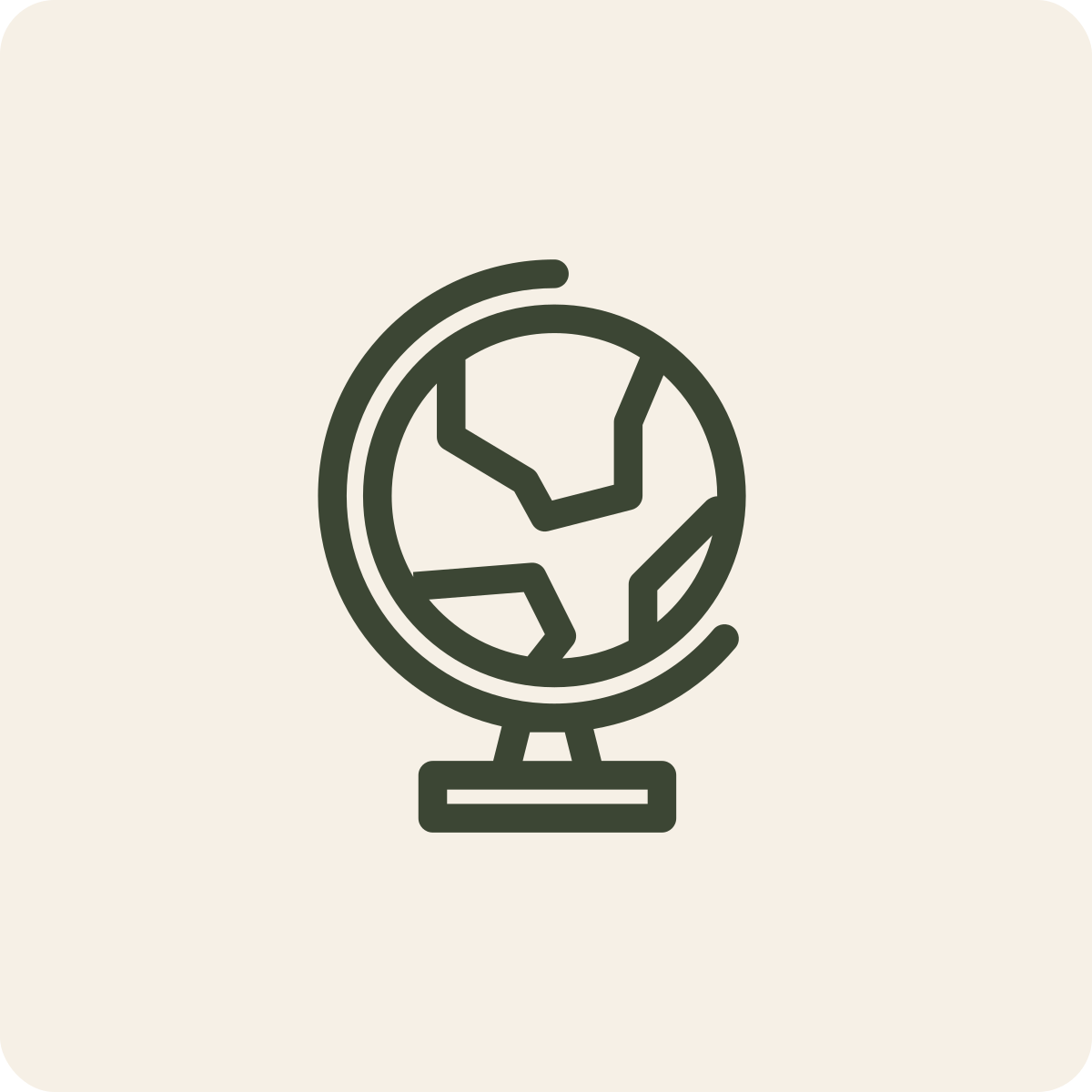 Line art illustration of a globe on a stand.