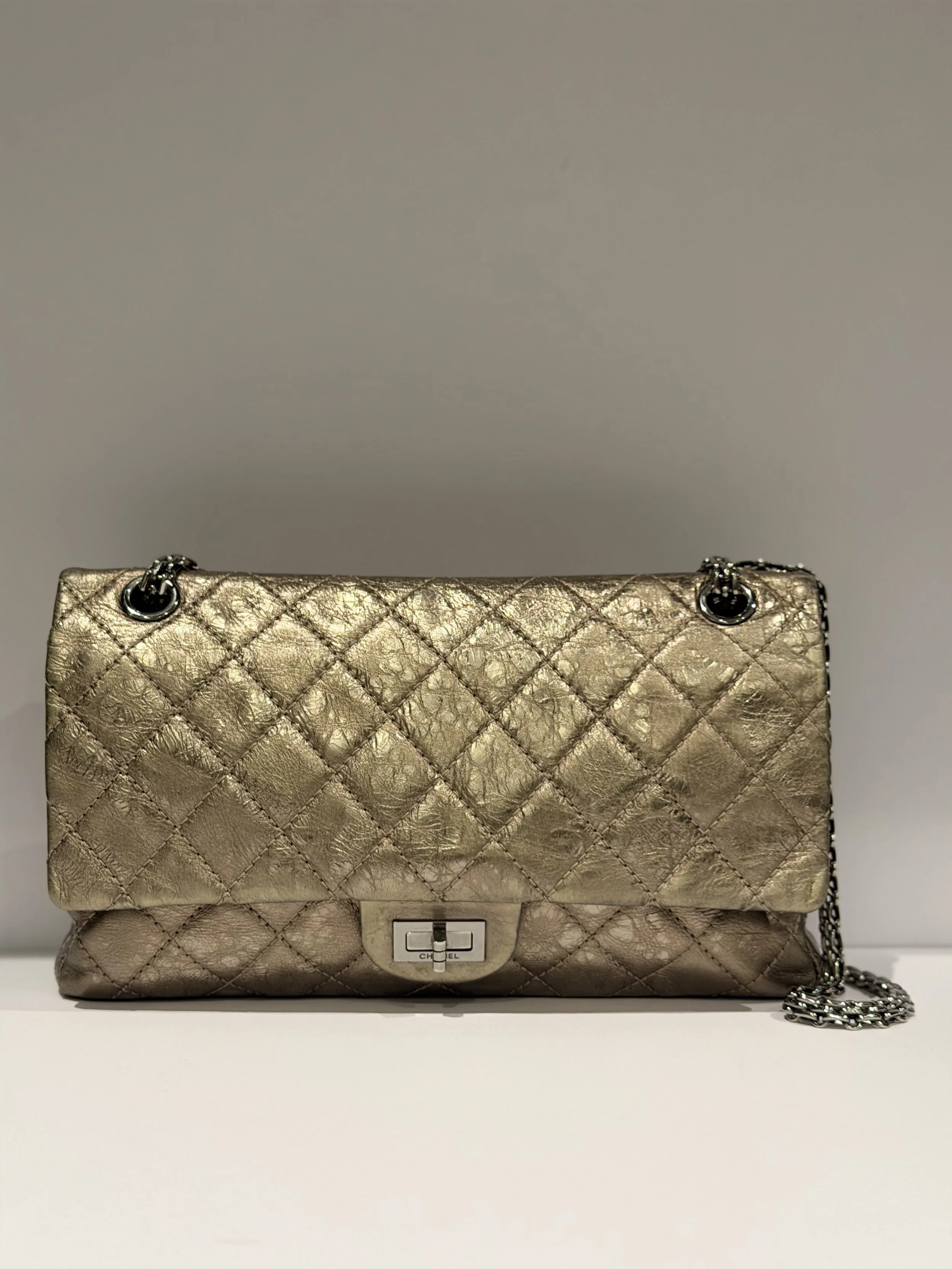 Chanel Reissue 2.55 227 Quilted Flap Metallic Silver