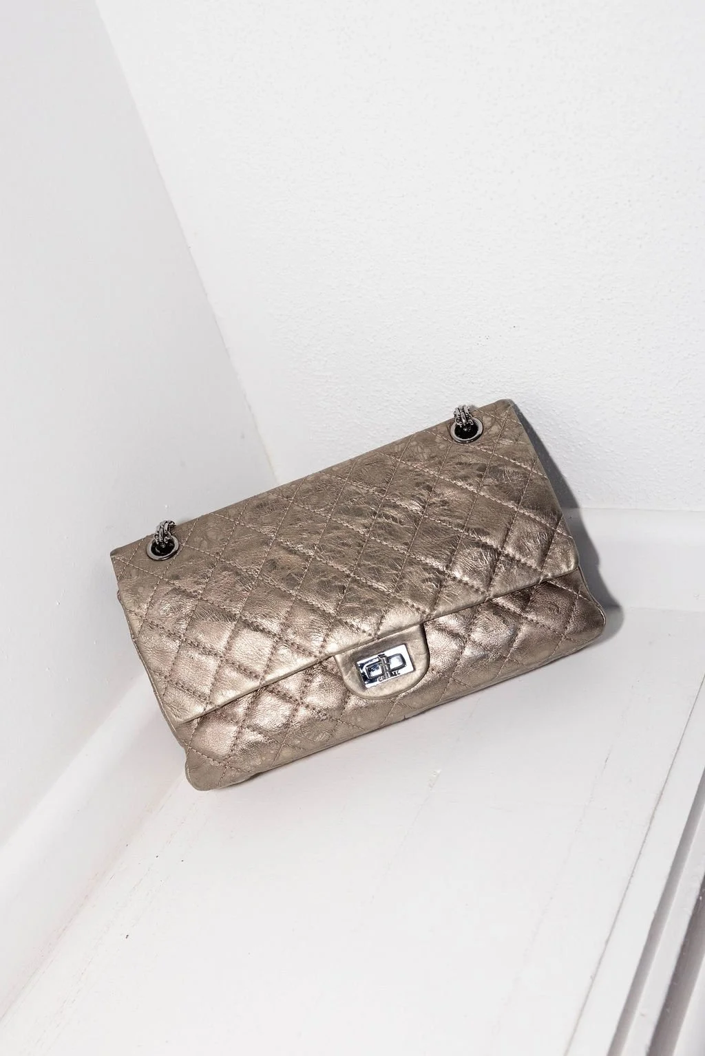 Chanel Reissue 2.55 227 Quilted Flap Metallic Silver