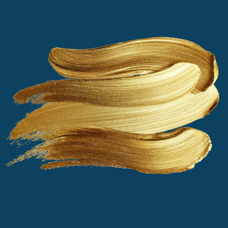 Gold paint streaks on a dark blue background.