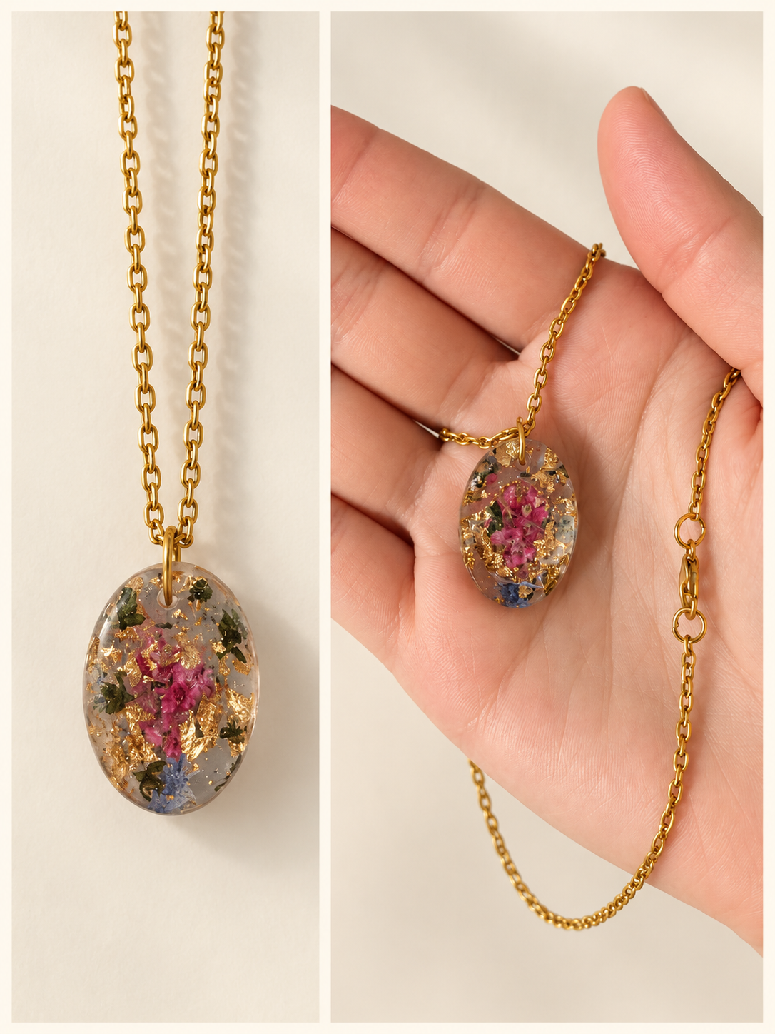 Pink Blossom Oval Necklace