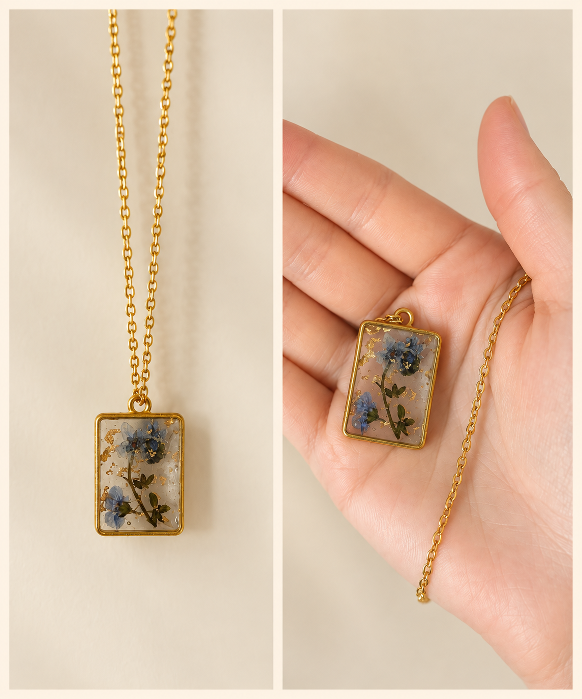 Blue Blossom Rectangle Necklace