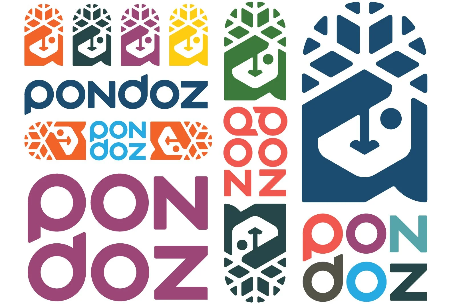 Colorful graphic design with multiple repetitions of the word "PONDZ" and snowflake patterns, featuring different font colors including orange, black, purple, yellow, green, blue, red, gray, and teal.