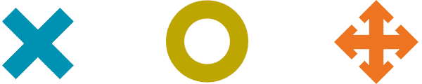Three symbols: a blue 'X', a yellow circle, and an orange four-way arrow