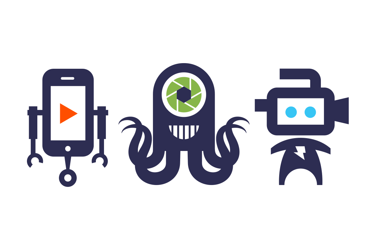 Illustration of three cartoon robots with different designs and colors against a white background.