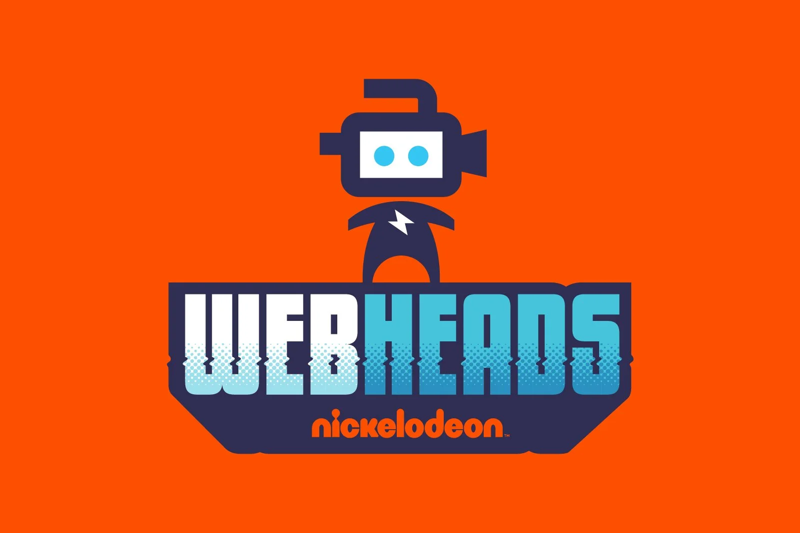 Nickelodeon logo featuring a stylized robot figure above the words "WebHeads" on an orange background.
