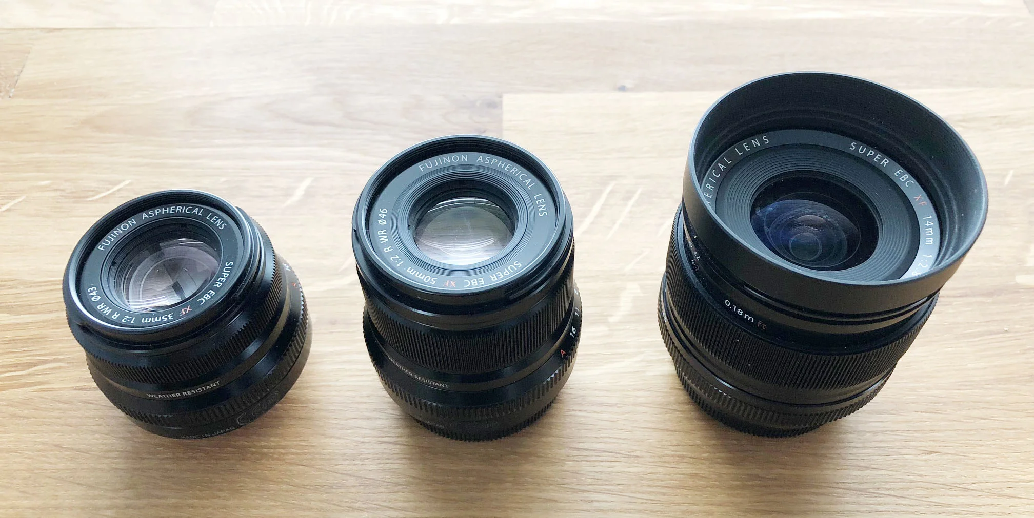 Fujifilm 35mm F2 WR, 50mm F2 WR, 14mm F2.8