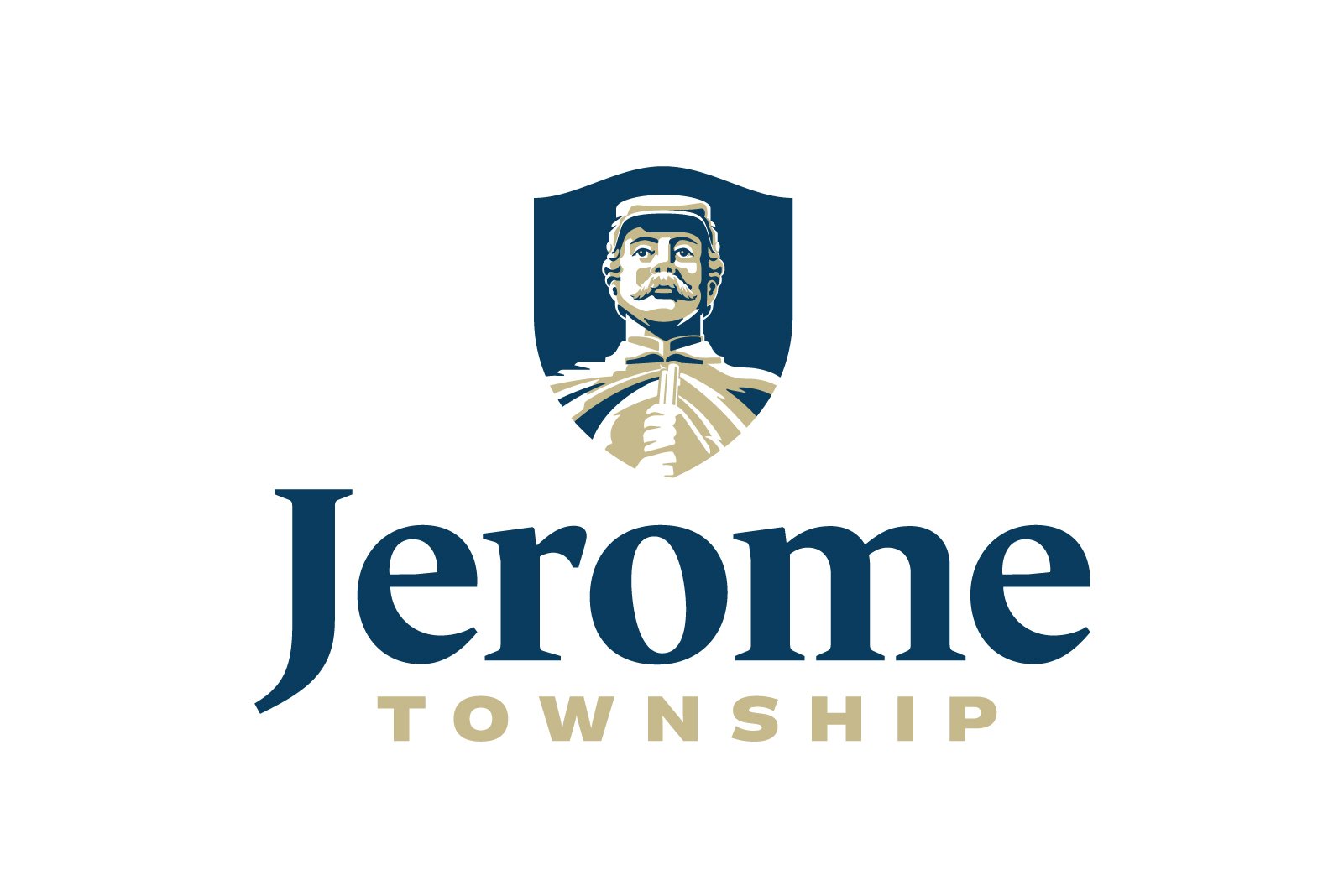 Logo of Jerome Township featuring a shield with a historical figure holding a sword and the words 'Jerome Township' underneath.
