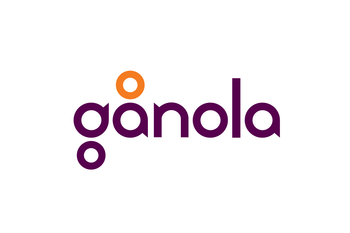 The word 'gänola' written in purple lowercase letters with a small orange circle above the letter 'g' on a white background.