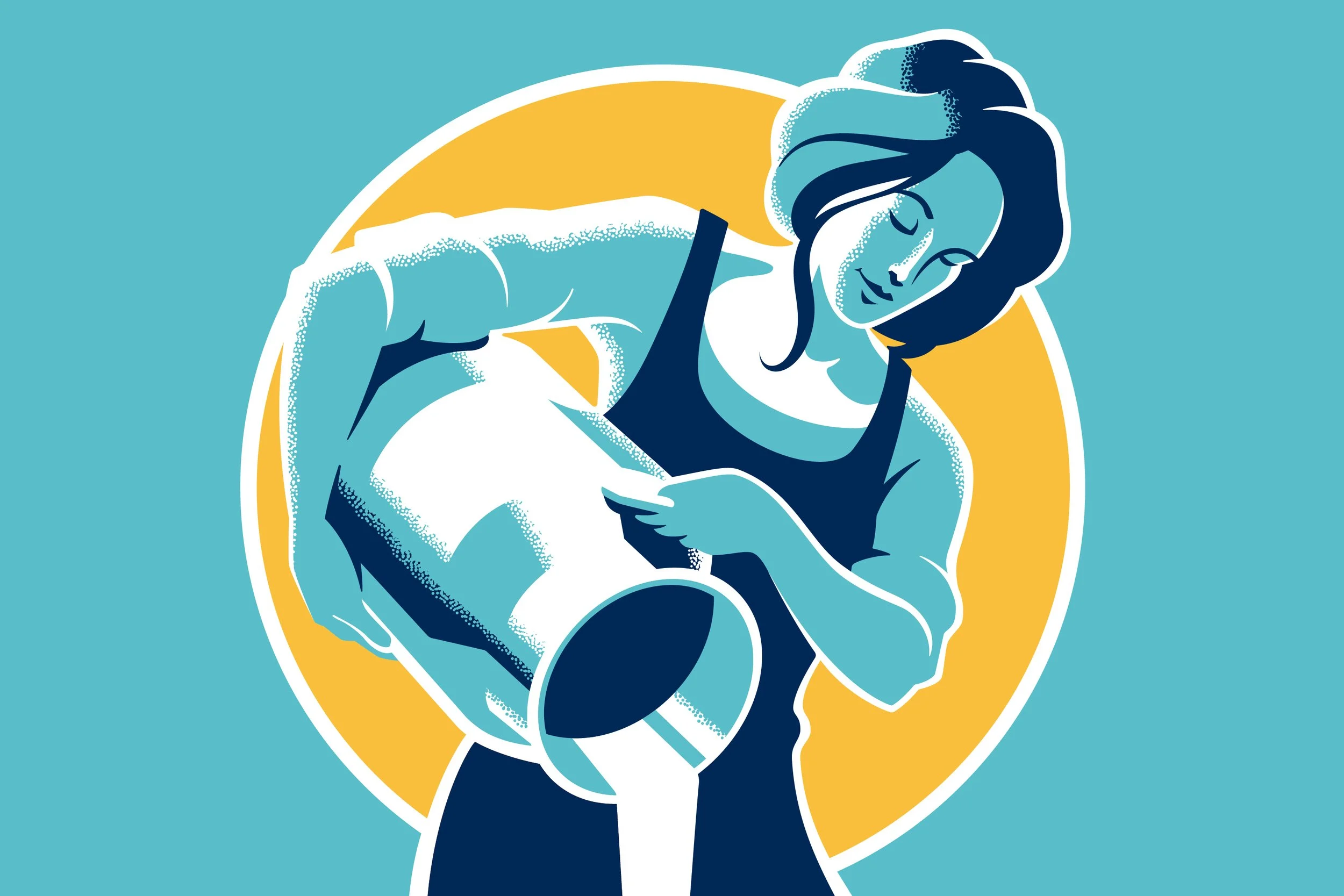 A woman in a black tank top pouring milk from a jug into a glass