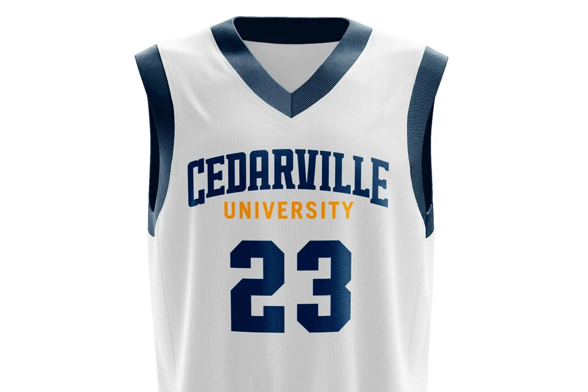 Basketball jersey from Cedarville University with the number 23 on it.