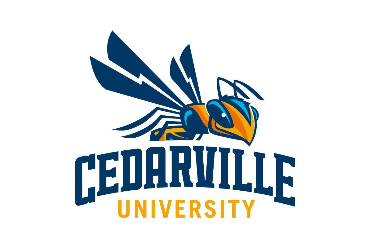 The Cedarville University logo features a stylized yellow and navy blue hornet with wings, above the text 'Cedarville University' in navy and yellow capital letters.