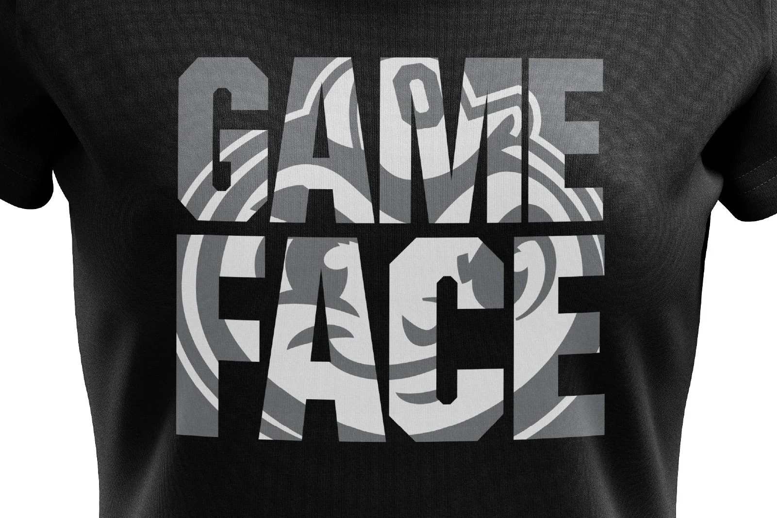 Black T-shirt with the words 'Gamer Face' in large, stylized block letters, featuring a graphic of a face inside the letters.