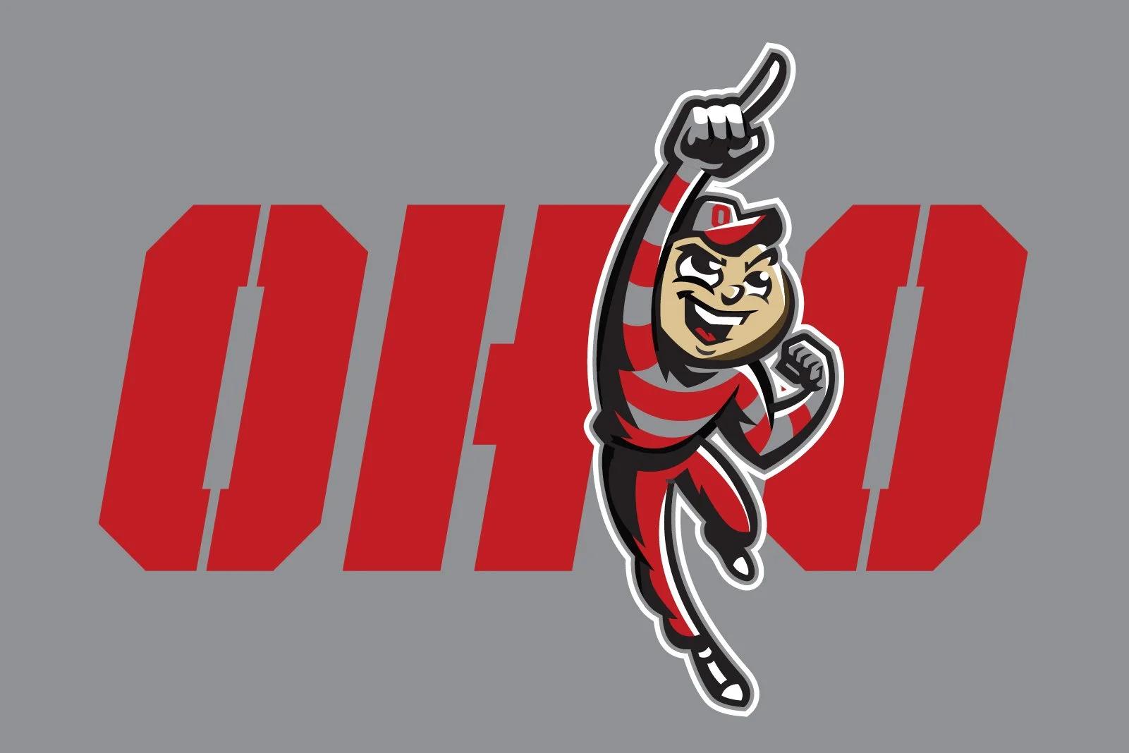 Illustration of a cartoon mascot wearing a red and black striped outfit and a cap, jumping with one arm raised, in front of large red text saying 'OTTO' on a gray background.