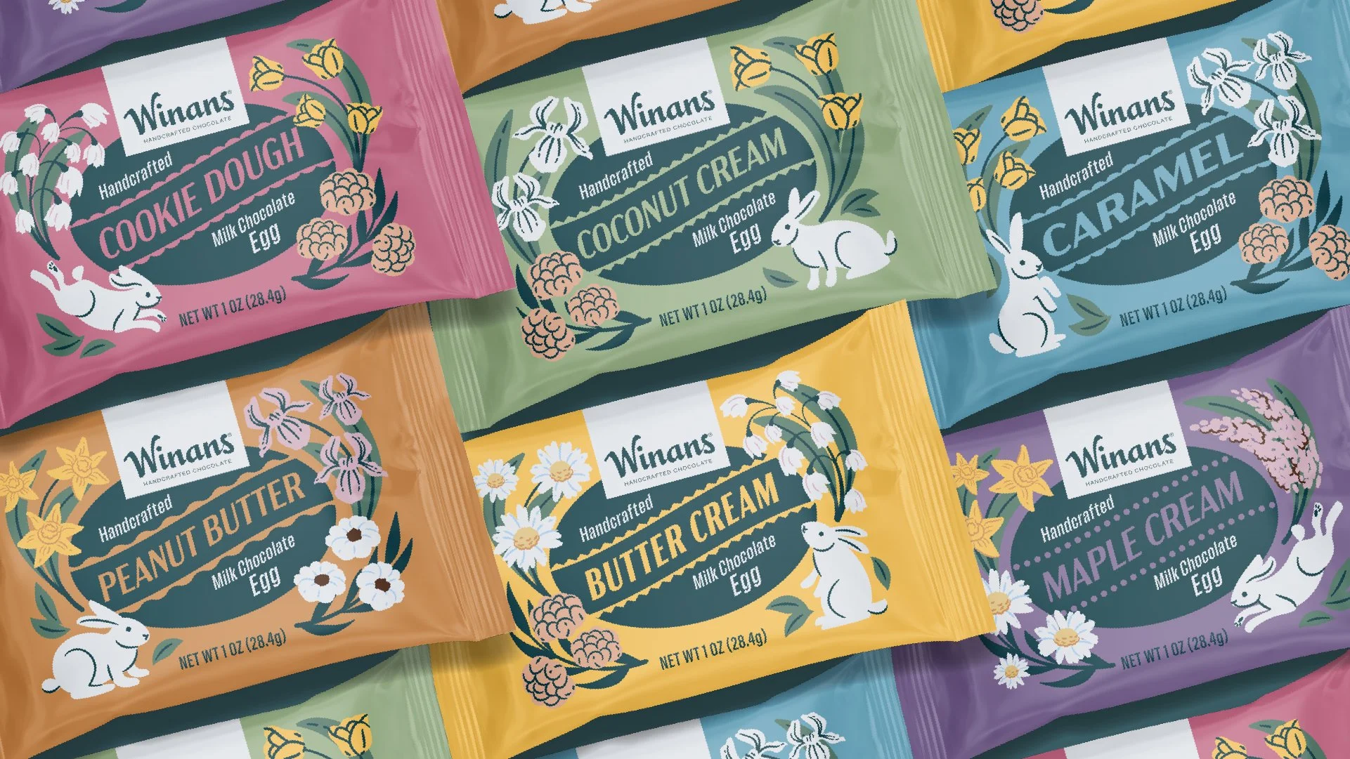 Winans chocolate easter egg package design and illustration