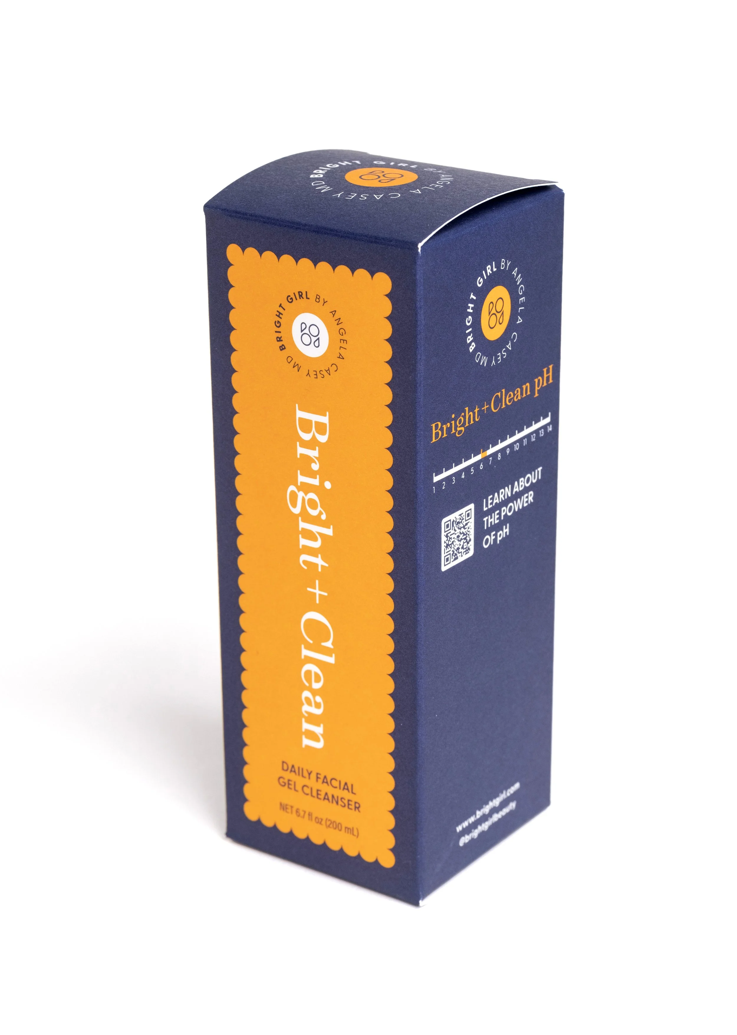 Blue and orange box of Bright Girl Daily Facial Gel Cleanser, with a barcode and product information on the side.