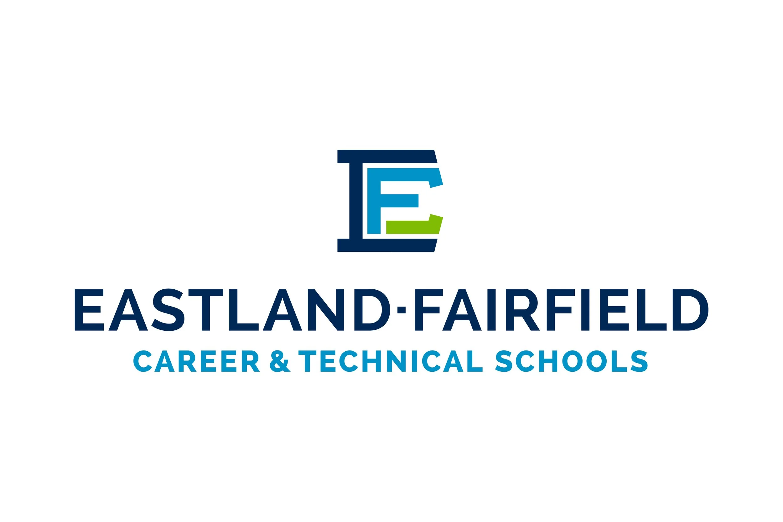 Logo for Eastland-Fairfield Career & Technical Schools, featuring a stylized 'E' with blue, green, and white colors.