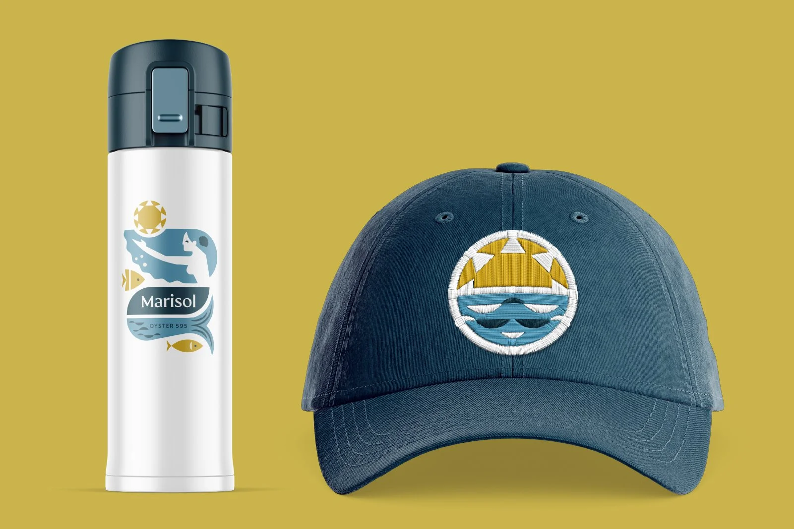 Marisol Oyster 595 logo design sailing yacht Water bottle embroidered cap