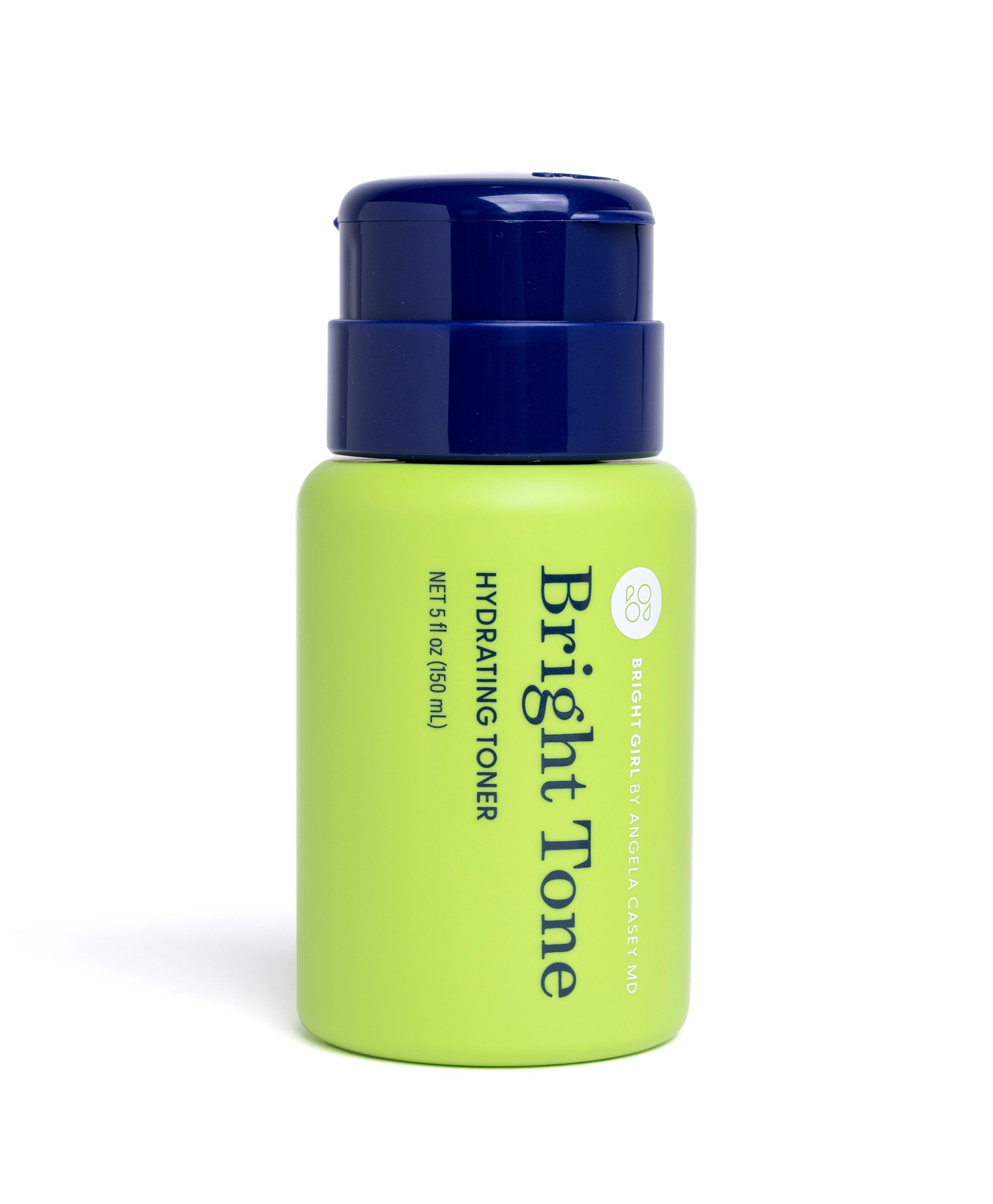 A green cylindrical bottle with a navy blue cap, labeled as Biotint Hydrating Toner by Angel's Care, with text indicating it contains 150 mL.