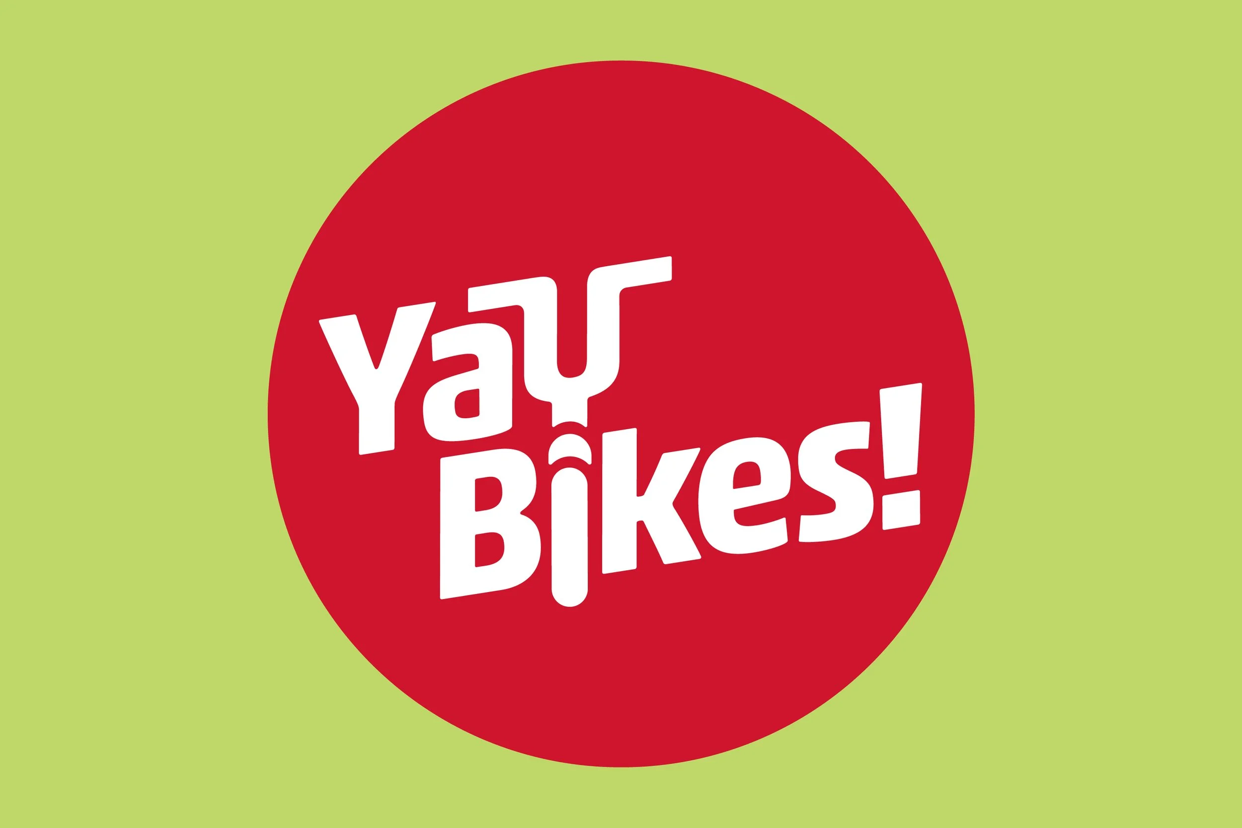 Red circle with white text that says 'Are you Biking?' on a light green background.