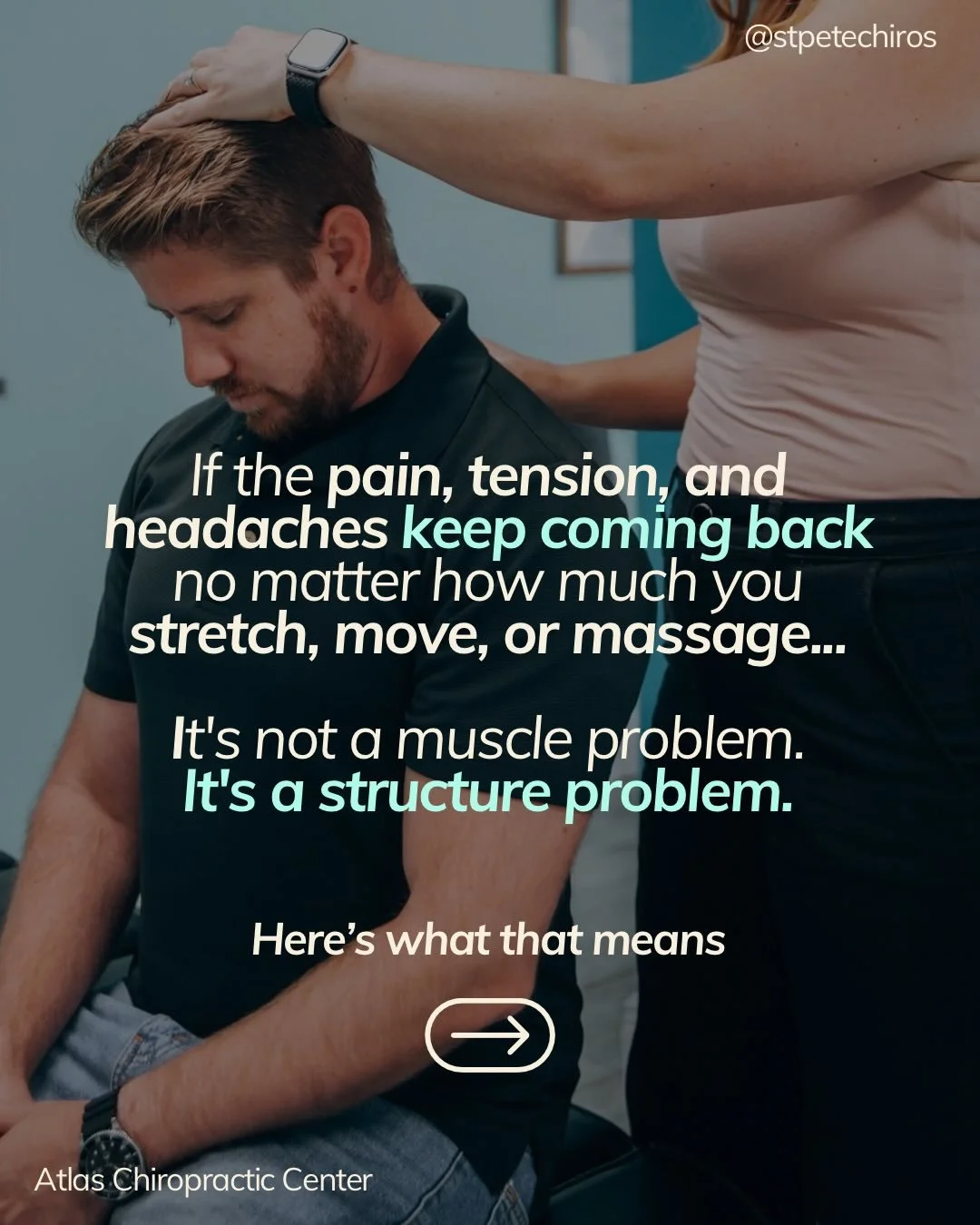 Most people spend years treating tight muscles, not realizing their spine is what's driving them.

When the spine loses its natural curve or shifts out of alignment, the muscles attached to it are under constant load. They're not the problem. They're