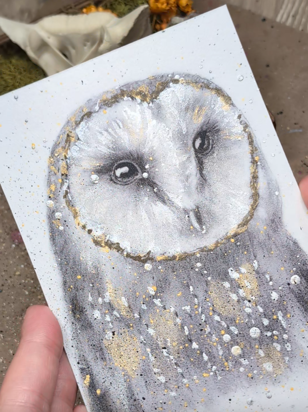Hand-Embellished Barn Owl mini print