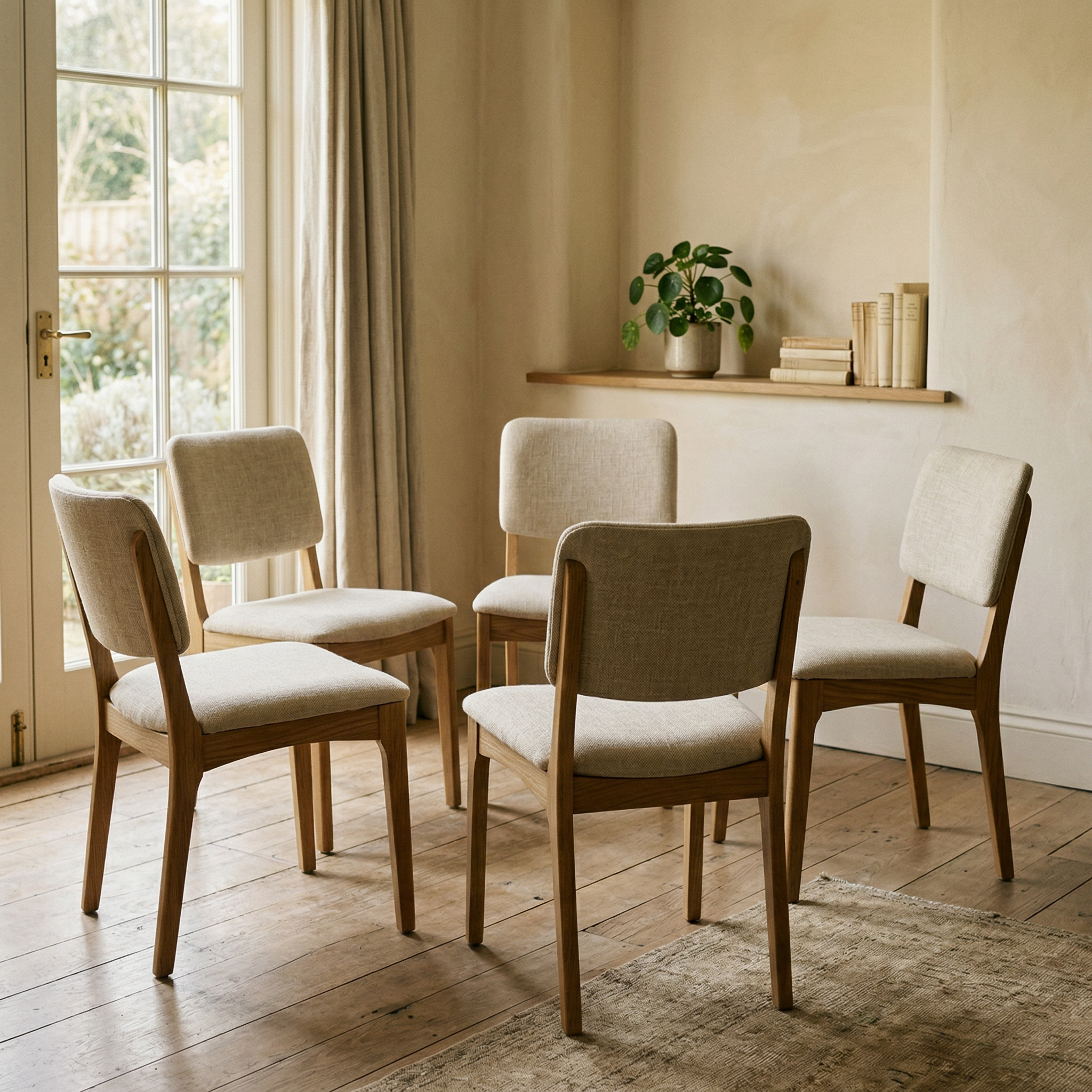 5 empty chairs in a circle