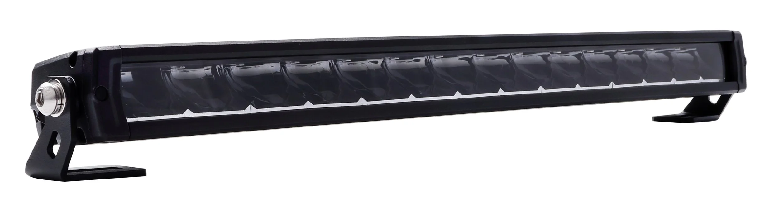 Long black LED light bar with mounting brackets on each end.