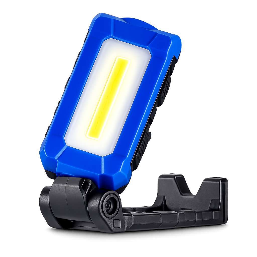 AWL6003 360° Rechargeable Pocket Work Light with COB main light, LED spotlight, magnetic base, hanging hook, and adjustable stand